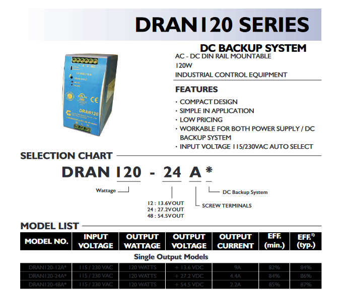 Преобразователь напряжения DRAN120-12A UPS CHINFA