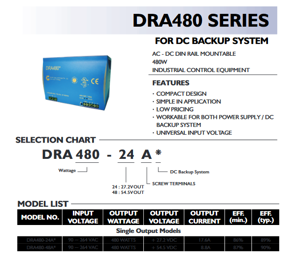 Преобразователь напряжения DRAN480-48A UPS CHINFA